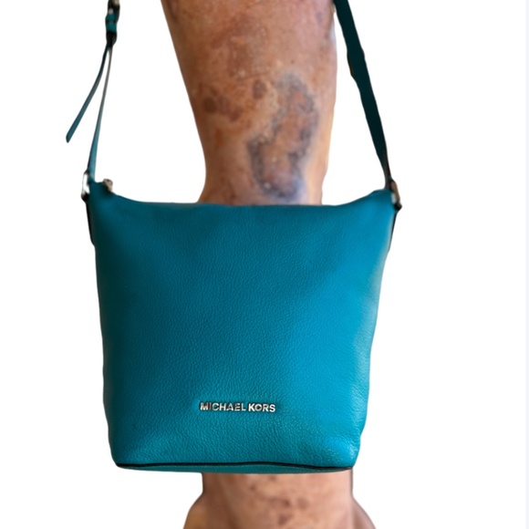 Dark Teal Pebbled Leather Shoulder Bag - Picture 2 of 10